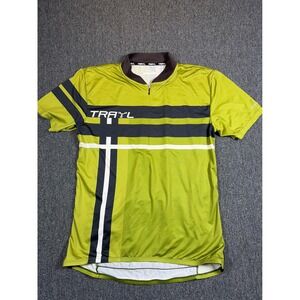 Trayl Mens Cycling‎ Jersey Lime Green Black White Striped Reflective Size M
